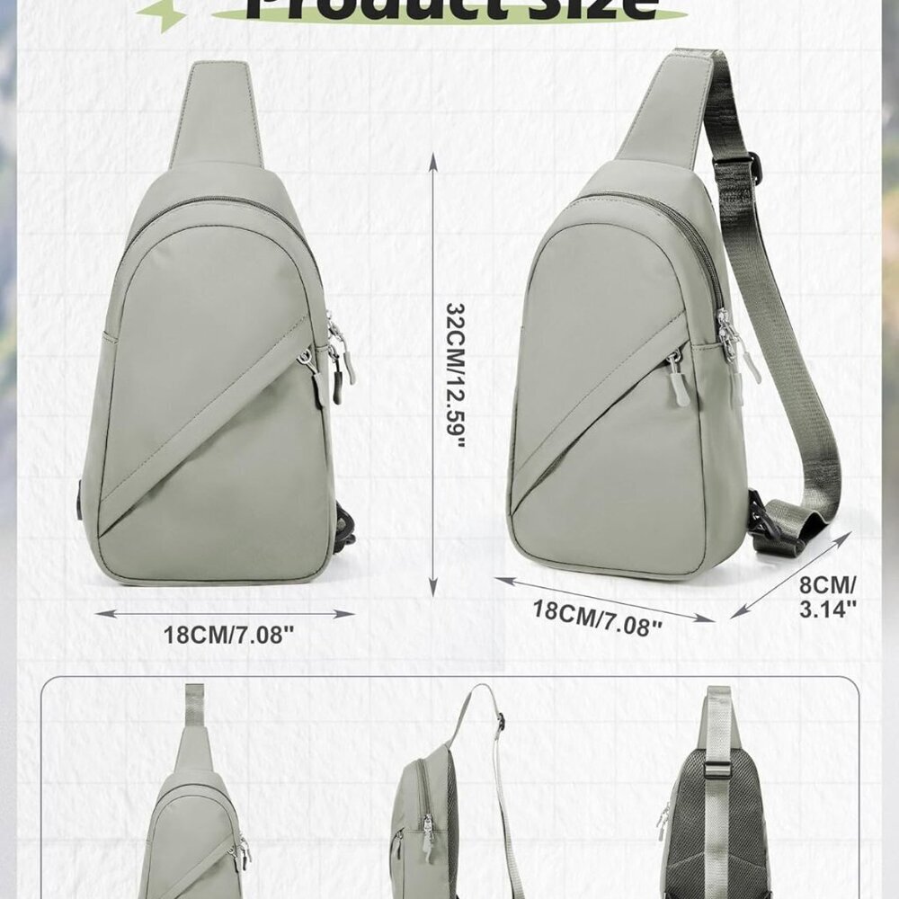 Small Green Nylon Crossbody Sling Bag Lightweight Water-Resistant - Picture 2 of 6